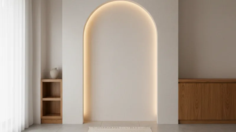 Mihrab elegan dengan aksen lengkung Arabian di rumah Indonesia
