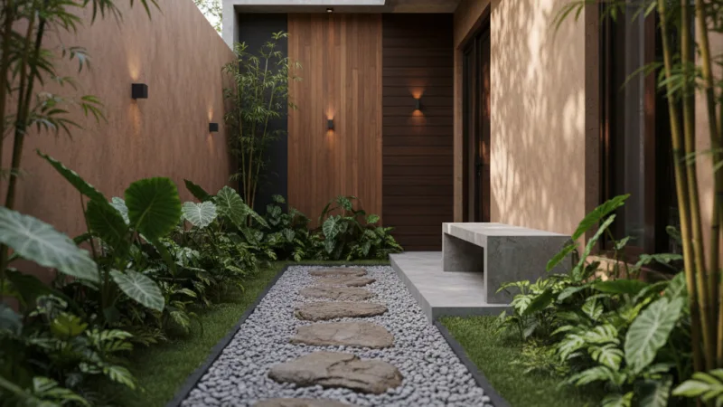 Taman samping rumah minimalis modern di Indonesia