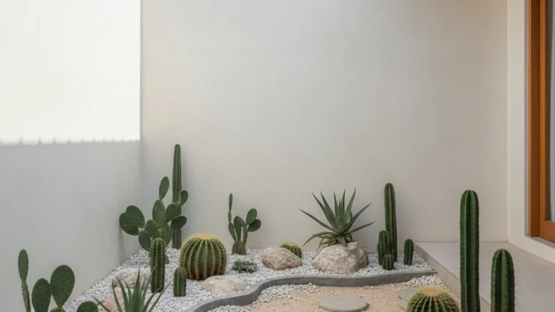 Taman kering sederhana di samping rumah
