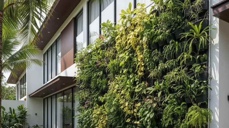 Vertical garden di dinding samping rumah