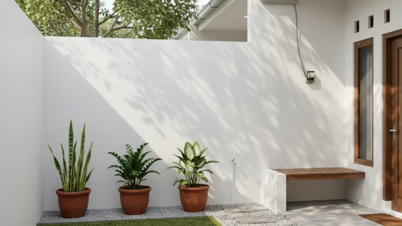 Taman samping rumah subsidi yang sederhana dan fungsional