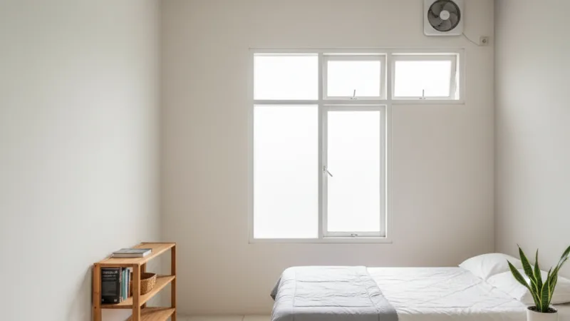 Solusi ventilasi efektif di kamar kost dengan jendela dan exhaust fan.