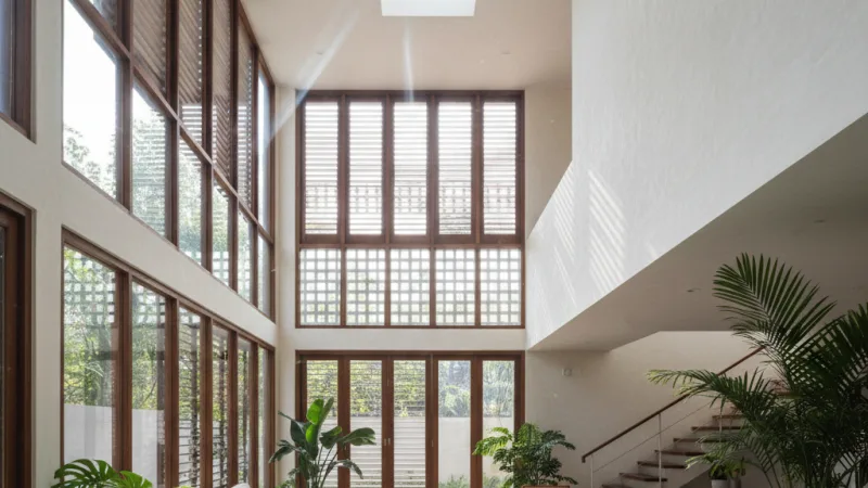 Interior rumah minimalis dengan ventilasi silang dan cahaya alami yang optimal