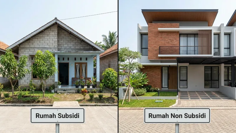 Ilustrasi perbandingan visual rumah subsidi dan non-subsidi