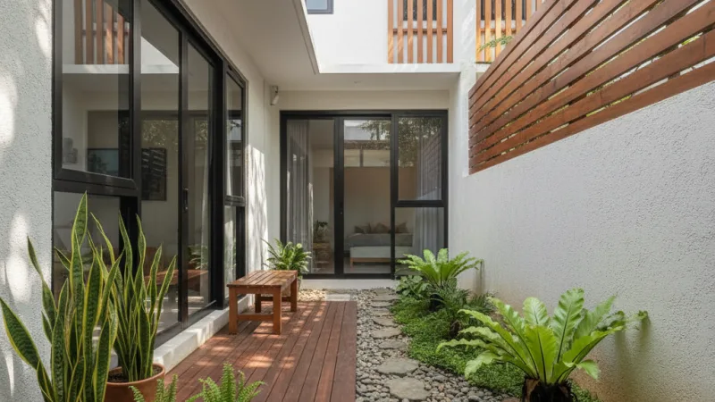 Taman belakang 1x3 meter yang cantik dan fungsional di rumah minimalis Indonesia