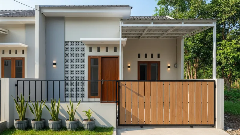 Fasad rumah subsidi tipe 36 modern minimalis setelah renovasi ringan