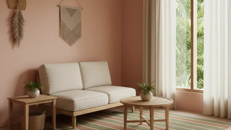 Inspirasi ruang tamu 3x3 meter dengan palet warna earth tone yang hangat