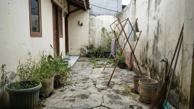 Taman belakang rumah minimalis yang sempit dan belum tertata